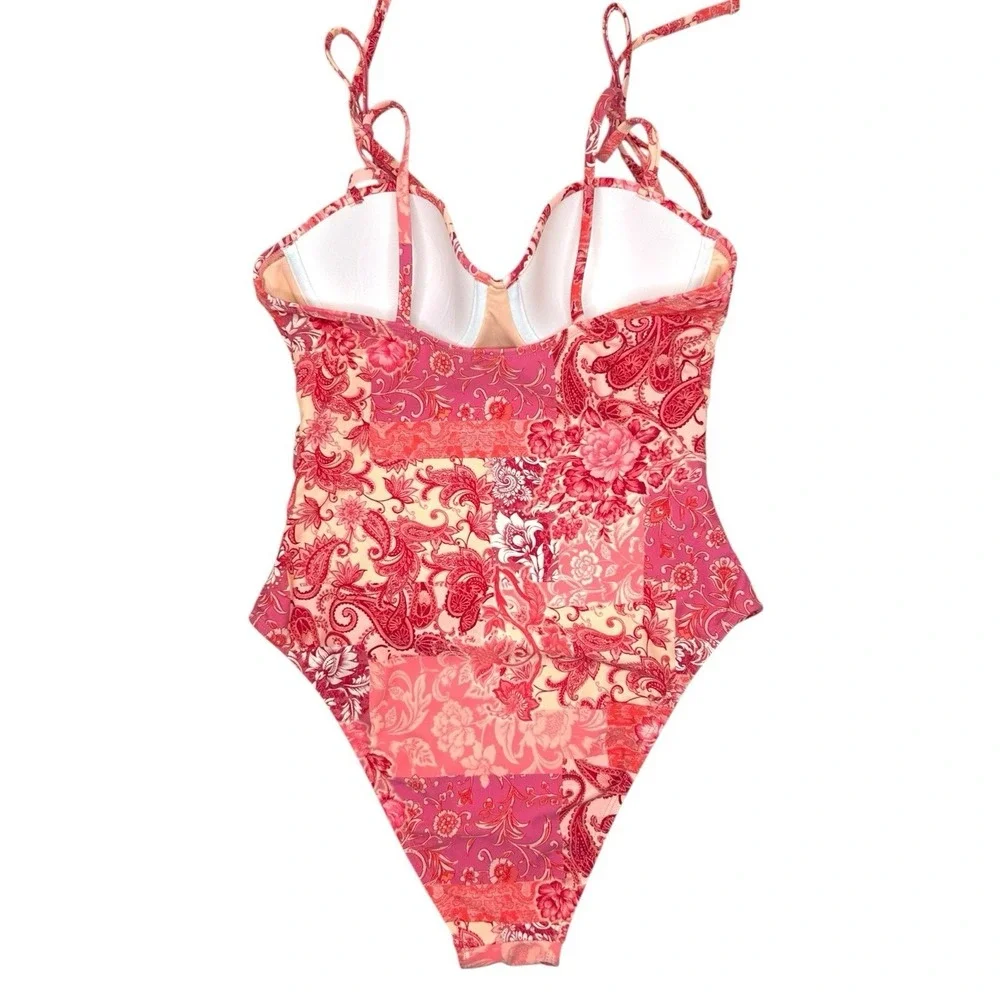 NWT Cupshe x JJD Kittenish One-Piece Swimsuit Women's Pink Floral Size M - Picture 7 of 7